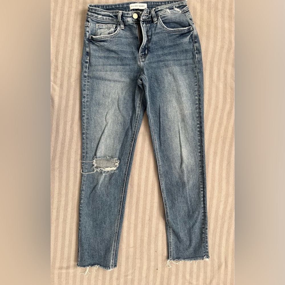 Flying Monkey High Rise Distressed Rigid Boyfriend Jeans